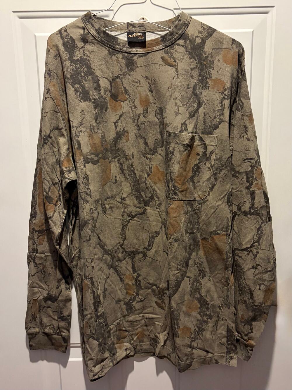 VTG Natural Gear Camo Pocket T Shirt Mens XL Long Sleeve Tree Bark Made In USA